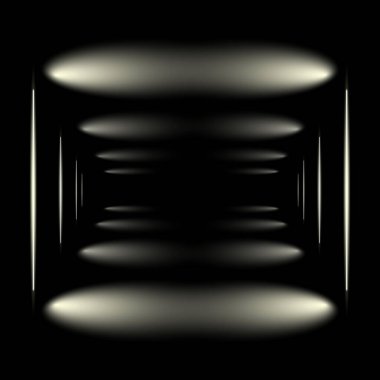 Çizgisel lambalı ve parlak efektli siyah oda