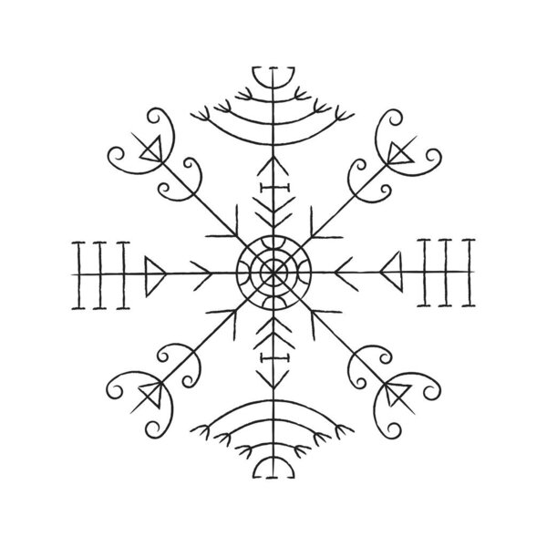 Старые рунические буквы с гранжевой рамкой в икеландском стиле изолированы на белом фоне. Квадратная рамка с декорациями и скандинавскими каракулями