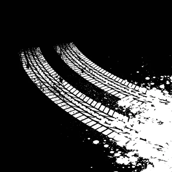 黑色背景 带有白色轮胎痕迹和磨擦墨斑飞溅 — 图库矢量图片