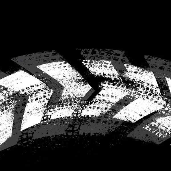Ковчег Гранж Белые Следы Шин Чернильными Пятнами Пятна Изолированы Черном — стоковый вектор