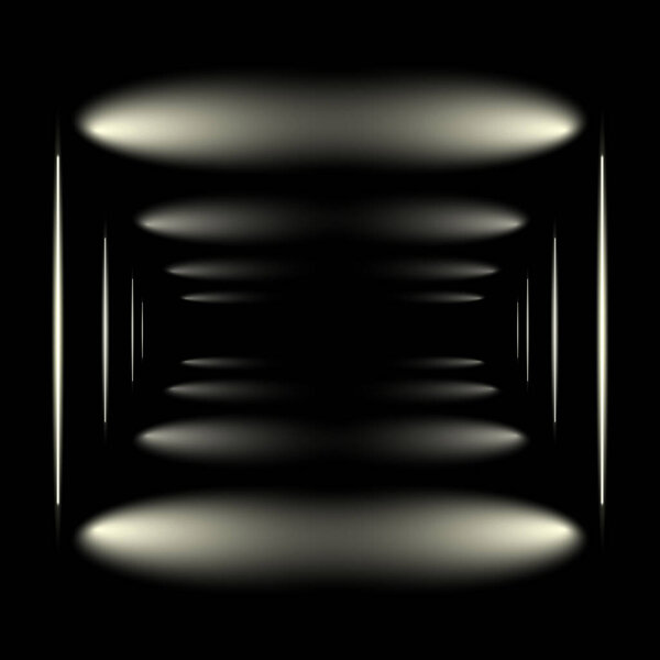 Черная комната с ярким светом в ряд и эффектами яркого свечения