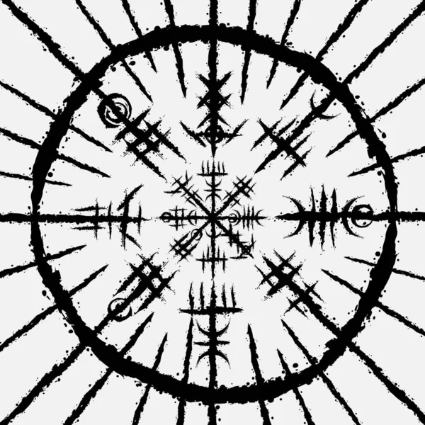 Белый Гранж Фон Чернильными Пятнами Абстрактным Черным Символом Старые Скандинавские — стоковый вектор