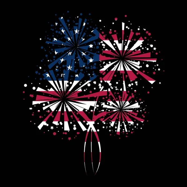 Dunkler Hintergrund Mit Abstrakten Feuerwerk Silhouetten Und Usa Flagge Inneren — Stockvektor