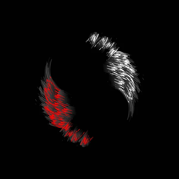 白と赤の動物の翼のシルエットは黒の背景から隔離 — ストックベクタ