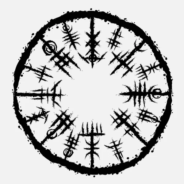 インクブロックと抽象的な黒のブラシのシンボルとホワイトグランジの背景 ルーン文字の古い北欧のバイキング神話の壁紙 タトゥーサンプルパターンデザイン — ストックベクタ