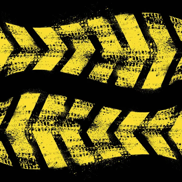 Различные Желтые Следы Шин Гранжа Пятнами Чернил Выделенными Черном Фоне — стоковый вектор