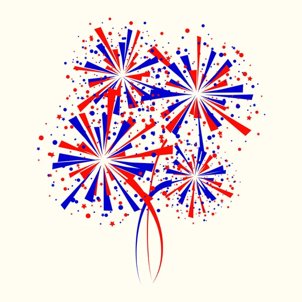 Big Red Blue Fireworks White Background — Stock Vector