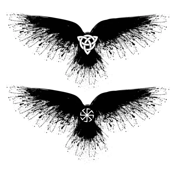 Sada Šedých Grunge Norské Symboly Izolované Černém Pozadí Vikingská Mytologie — Stockový vektor