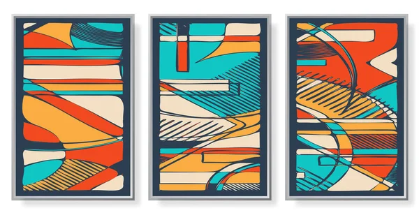 Farbenfroher Linearer Hintergrund Mit Unterschiedlichen Geometrischen Formelementen Moderne Grafische Musterillustration — Stockvektor