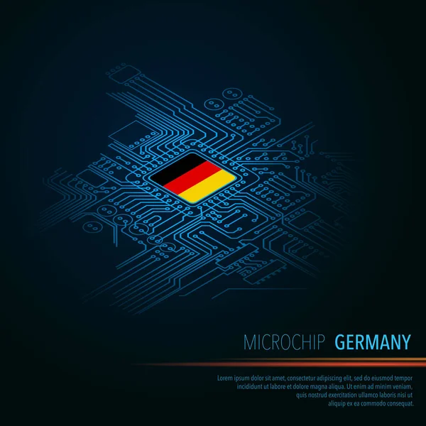 Fond Bleu Avec Micropuce Drapeau Allemagne Silhouette Carte Circuit Électrique — Image vectorielle