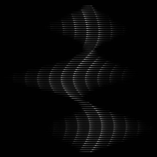 白い輝きの縦線と明るい波を持つ抽象黒の背景 — ストックベクタ