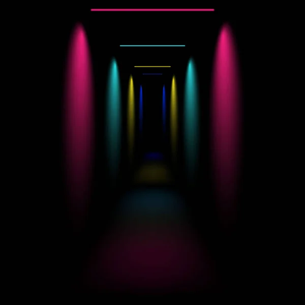 Chambre Noire Avec Des Lampes Linéaires Rangée Des Effets Lumineux — Image vectorielle