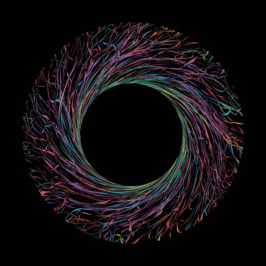 Siyah arkaplanda izole edilmiş beyaz çizgileri ve renkleri olan soyut göz çemberi siluetleri