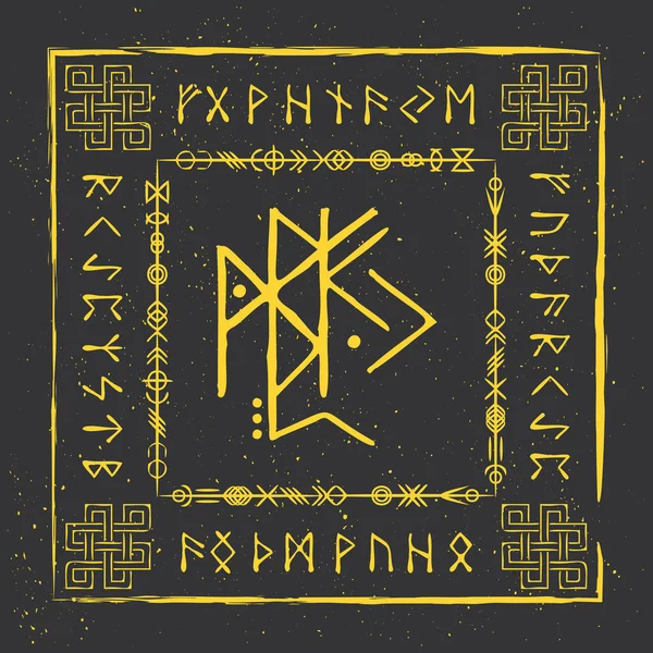 Old Runic Letters Grunge Frame Celtic Style Isolated Dark Background — Archivo Imágenes Vectoriales