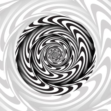 Soyut yuvarlak hipnoz siyah ve beyaz çizgiler. Zaman akıp gider ve gölgelerle dalgalanır