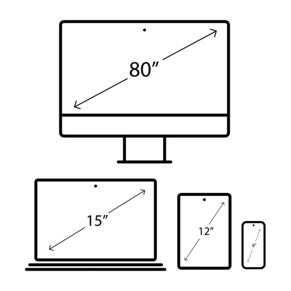 Vita Specialgjorda Enheter Skärm Dimensioner Isolerade Vit Bakgrund Laptop Monitor — Stock vektor