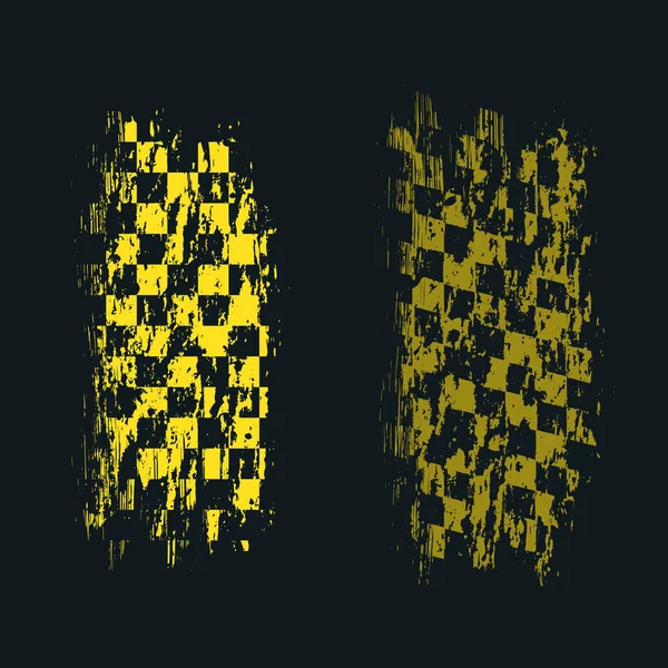 輸送デザインのための黒い背景に隔離された2つの黄色いグラウンジスポーツフラグ — ストックベクタ