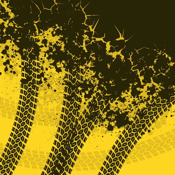 Černé Stopy Pneumatik Izolované Žlutém Pozadí Grunge Doprava Terénní Tapety — Stockový vektor