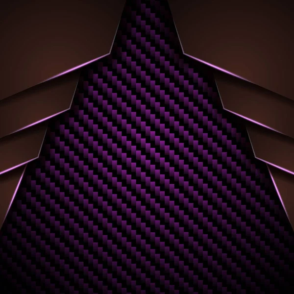 シャインリニアエレメントとカーボンテクスチャを備えた抽象的な紫色幾何学的背景 — ストックベクタ