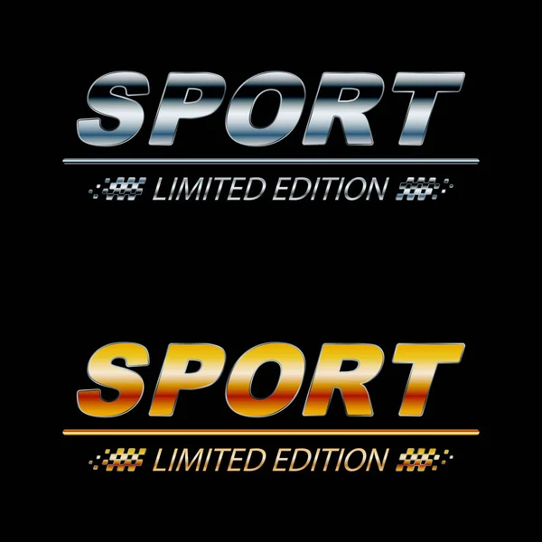 Zestaw Różnych Kolorów Metalowe Logo Sportowe Litery Flagi Moto Konkursy — Wektor stockowy