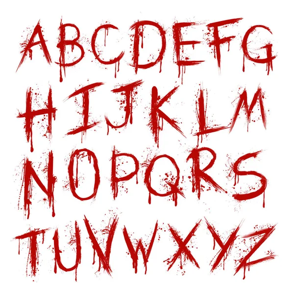 赤いインクの背景が傷ついたアルファベット ブラッドスプラッシュの壁紙 グラウンジ液のフラットスプレー — ストックベクタ