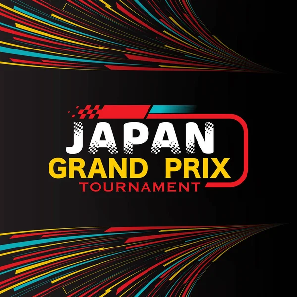 ホワイトグラデーションとスピードレーストラックロゴの抽象的なチェッカーフラッドバック 異なるスポーツデザイン要素を持つ日本グランプリラウンドコンテストのポスターまたはバナー — ストックベクタ
