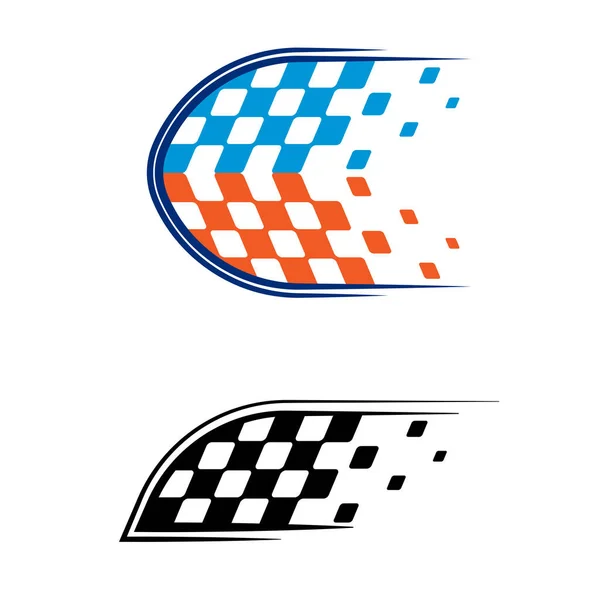 Abstract Car Sport Race Logo Black White Flag Start Finish — Stock Vector