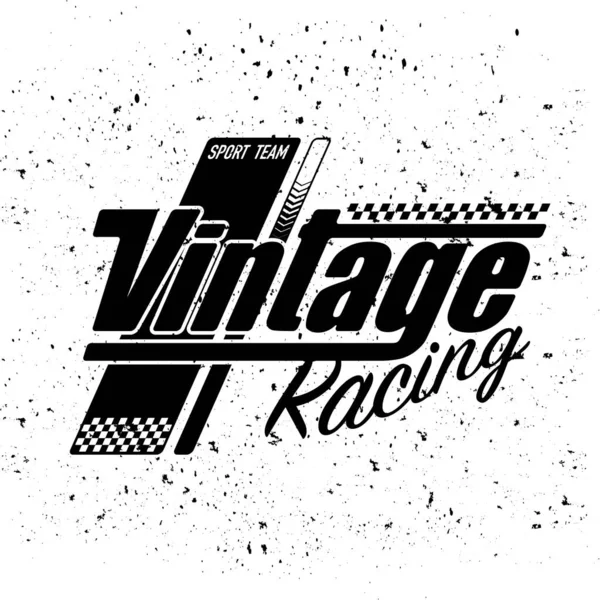 Grunge Vintage Racing Logo Tire Track Silprofile Checked Flags — 图库矢量图片