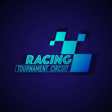 Mavi bayraklı soyut yarış logosu. Yarış şampiyonası için başlangıç ve bitiş çizgisi tasarımı