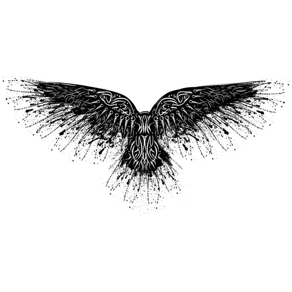 Silhouette Oiseau Grunge Noir Isolé Sur Fond Blanc Avec Motif — Image vectorielle