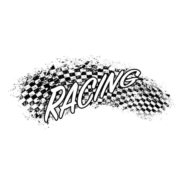 Grunge Silhouette Bandiera Sportiva Bianco Nero Con Testo Racing Onda — Vettoriale Stock