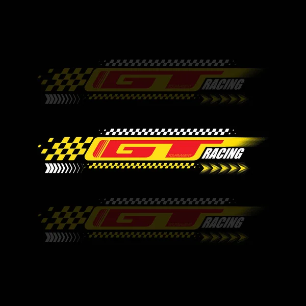 Logotipo Abstracto Carrera Deportiva Coches Con Bandera Negra Amarilla Blanca — Vector de stock