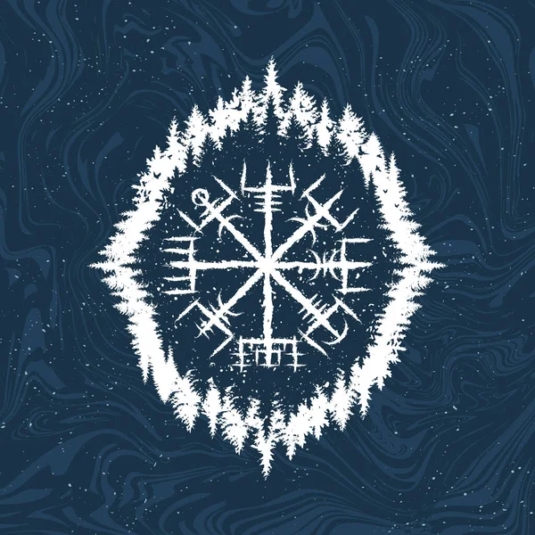Гранд Темно Синій Фон Білим Стародавнім Рунічним Магічним Лісовим Символом — стоковий вектор