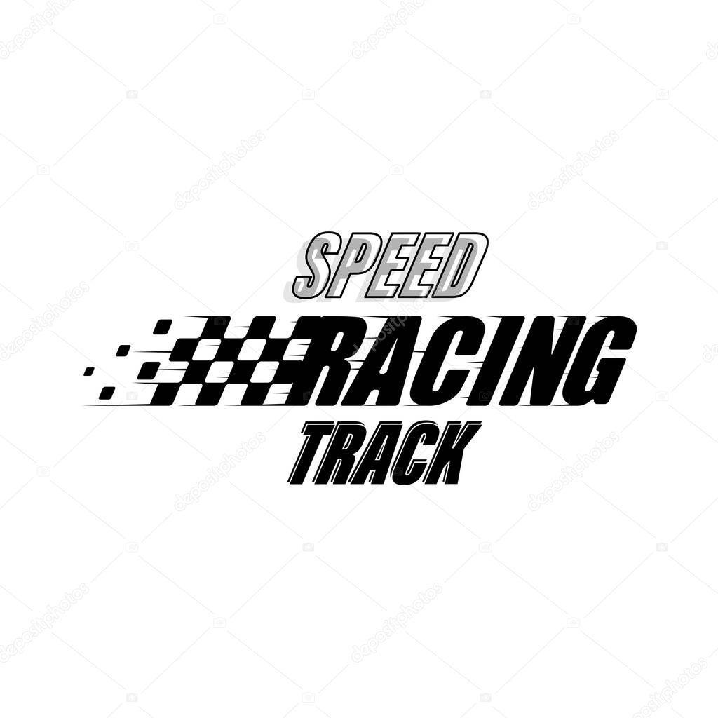 Abstract car sport race logo with black and white flag and sample text. Start and finish line design for racing championship