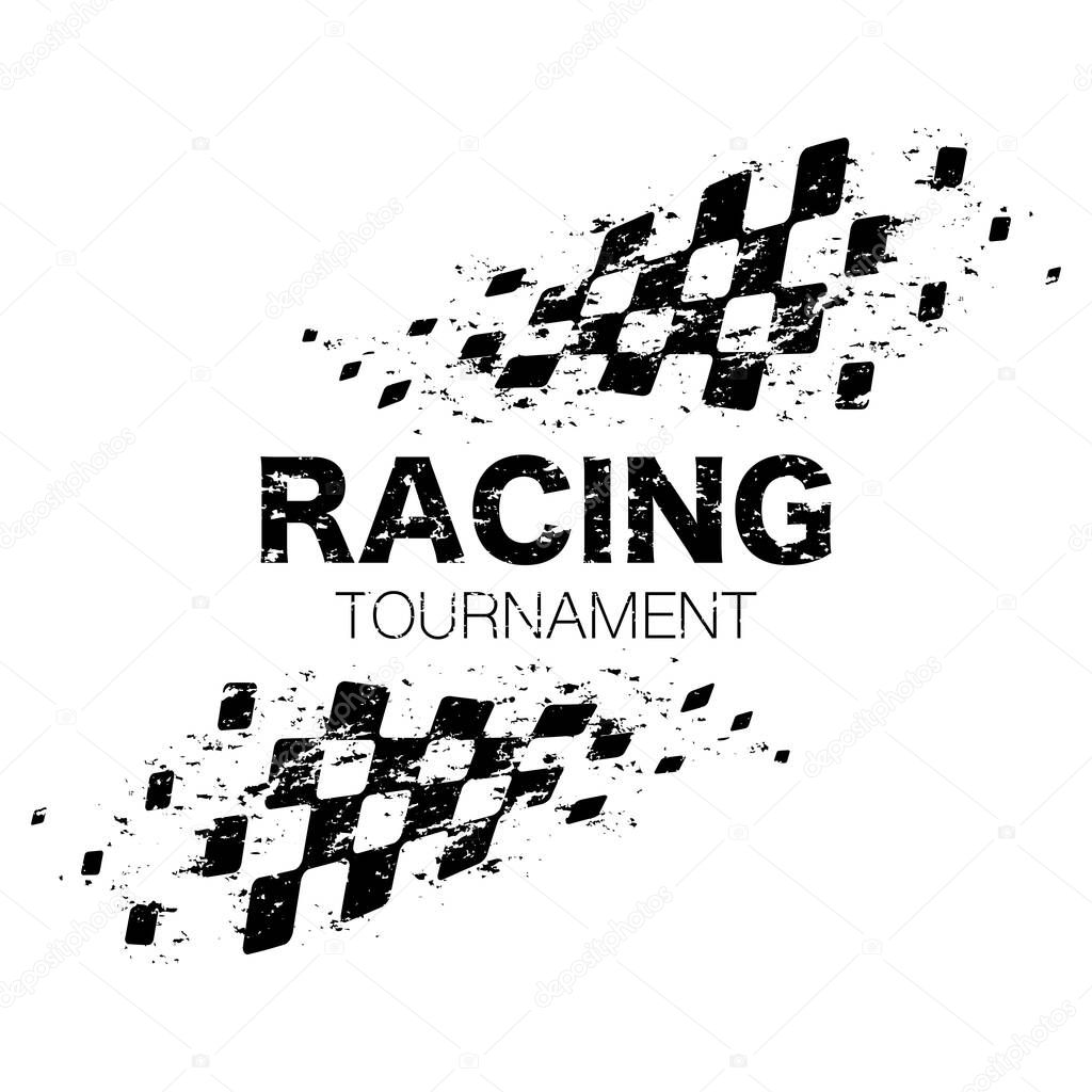 Abstract car sport race logo with black and white flags. Start and finish line design for racing championship