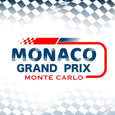 Renk gradyanı ve hız yarış pisti logosuyla soyut işaretlenmiş bayrak ögesi arkaplanı. Monako Grand Prix yuvarlak yarışması için farklı spor tasarım unsurlarıyla poster ya da afiş