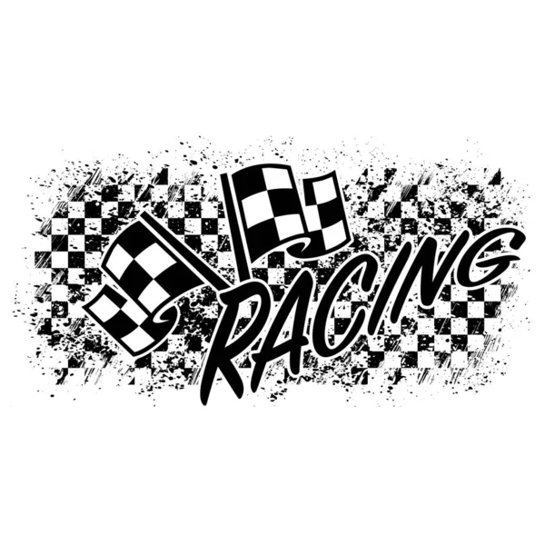 Grunge Taches Encre Fond Drapeau Carreaux Avec Des Drapeaux Sport — Image vectorielle