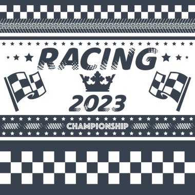 Yarış yarışmaları ve ralli afişleri için kareli bayraklar ve yıldızlarla mavi abd beyaz spor geçmişi