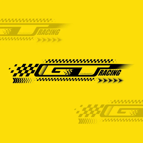 Logotipo Abstracto Carrera Deportiva Coches Con Bandera Negra Amarilla Blanca — Vector de stock