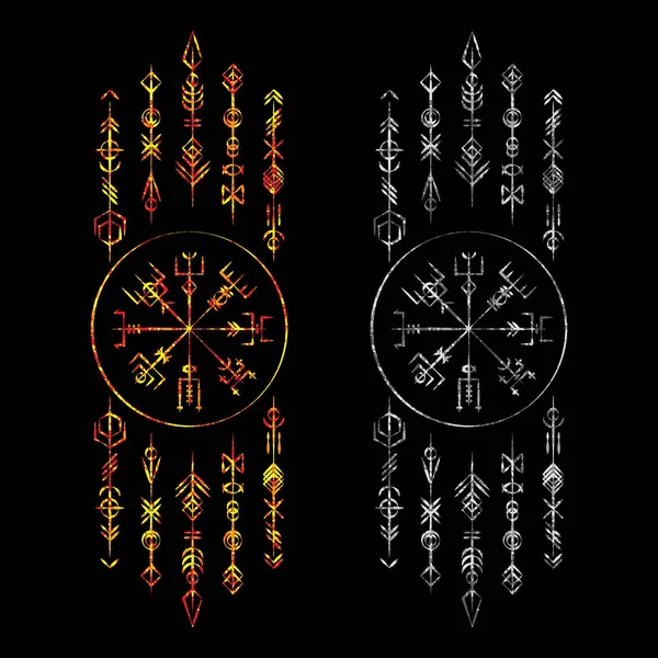 Очертания Прямых Гранж Старых Геометрических Древних Рунических Вертикальных Символов Фон — стоковый вектор