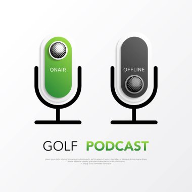 Top silueti ve mikrofonları farklı renklerde golf podcast 'i