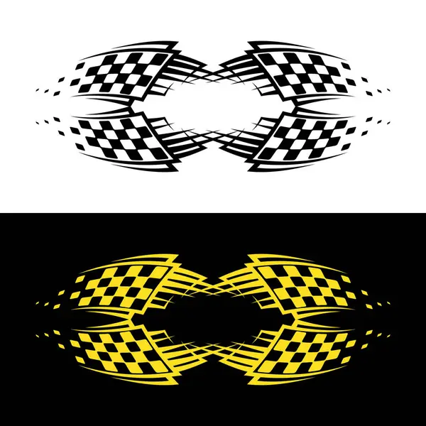 黒と黄色のフラグが付いた抽象カースポーツレースのロゴ レーシングチャンピオンシップのためのラインデザインを開始し 仕上げます — ストックベクタ
