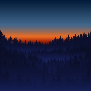 Dağ siluetleri ve büyük ormanlarla soyut gradyan tasarımı