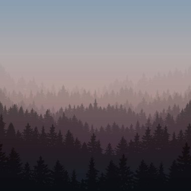 Dağ siluetleri ve büyük ormanlarla soyut gradyan tasarımı