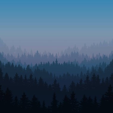 Dağ siluetleri ve büyük ormanlarla soyut gradyan tasarımı