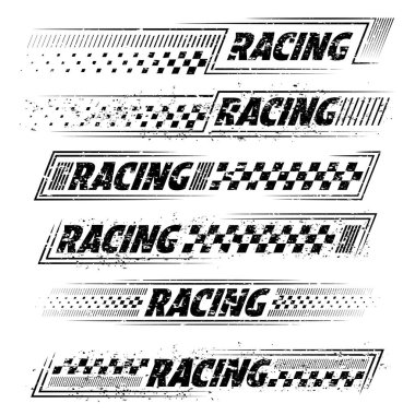 Grunge yarış kareli tasarımları beyaz arkaplanda izole edildi