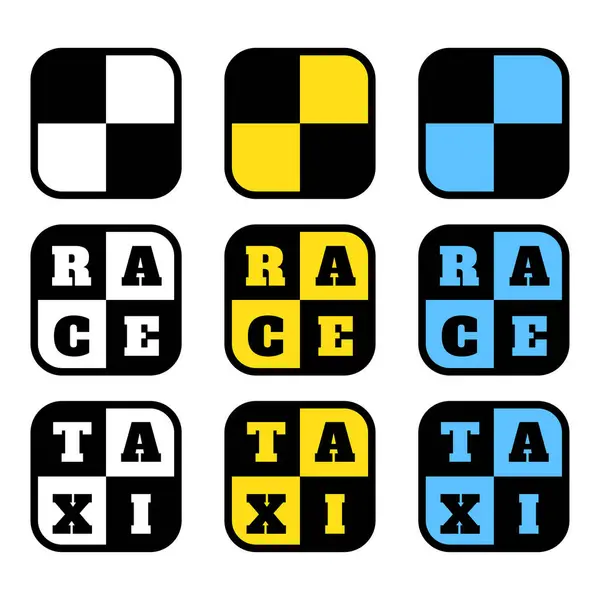Zestaw Kwadratowych Szablonów Checkeres Rasą Taxi Przykładowy Tekst Izolowany Białym Wektory Stockowe bez tantiem