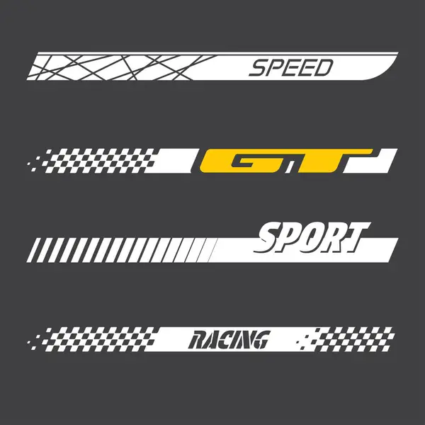 Set Quattro Adesivi Sportivi Bianchi Gialli Diversi Modelli Gare Moto Illustrazione Stock