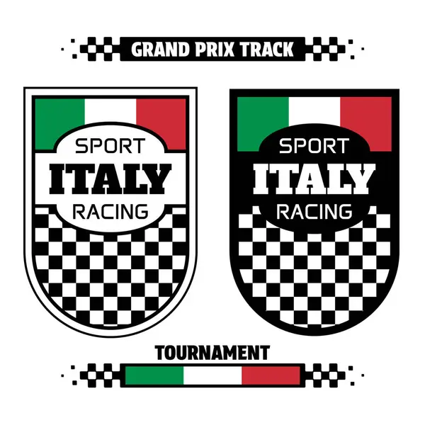 トーナメントやスポーツイベントのためのイタリアの旗とスピードレーステストとのブラックレーストラックサークルエンブレム ロイヤリティフリーストックベクター