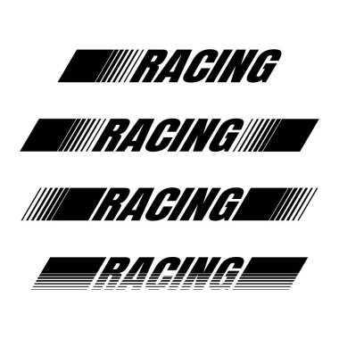 Farklı yarım ton çizgileri ve örnek metin içeren dört siyah düz yarış çıkartması.